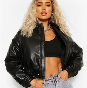 Sexy Faux Leather Bomber Jacket